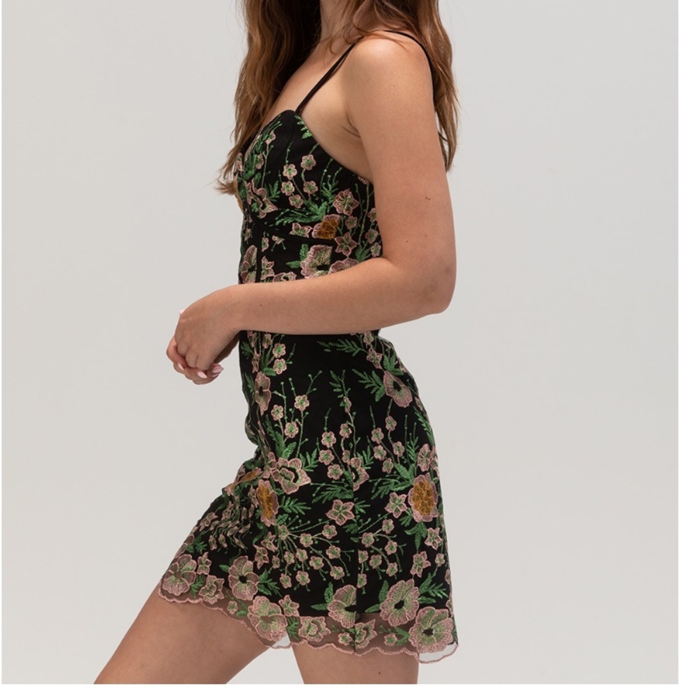 Lulu's Floral Embroidered Black Dress, fully lined, new, small - Picture 5 of 14
